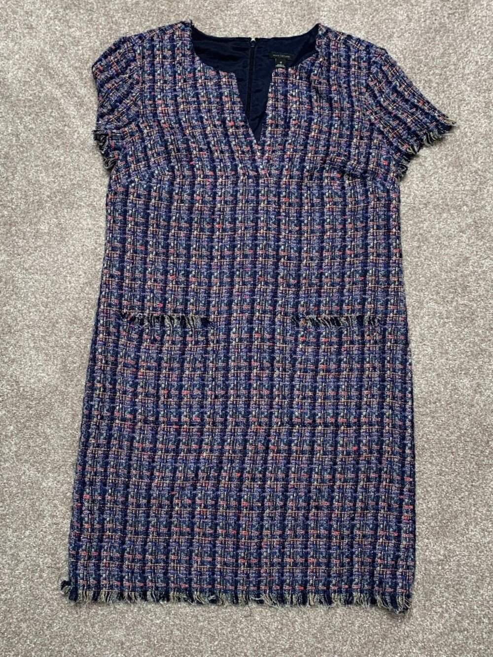 Anna Taylor Loft Sleeveless Midi Dress Blue White Women's woven sz. 4